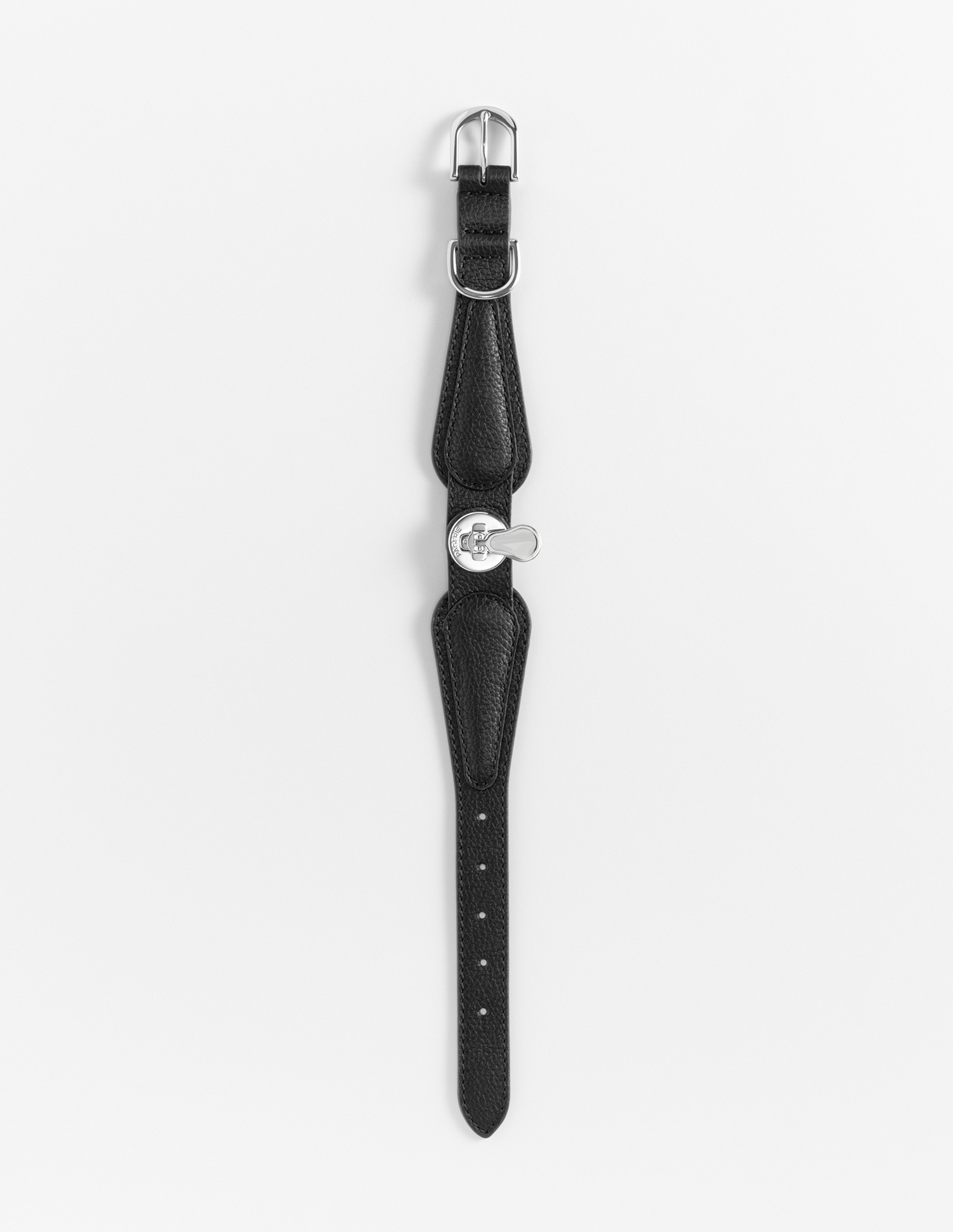 Coleira The Dórro em pele Noir — detalhe da textura